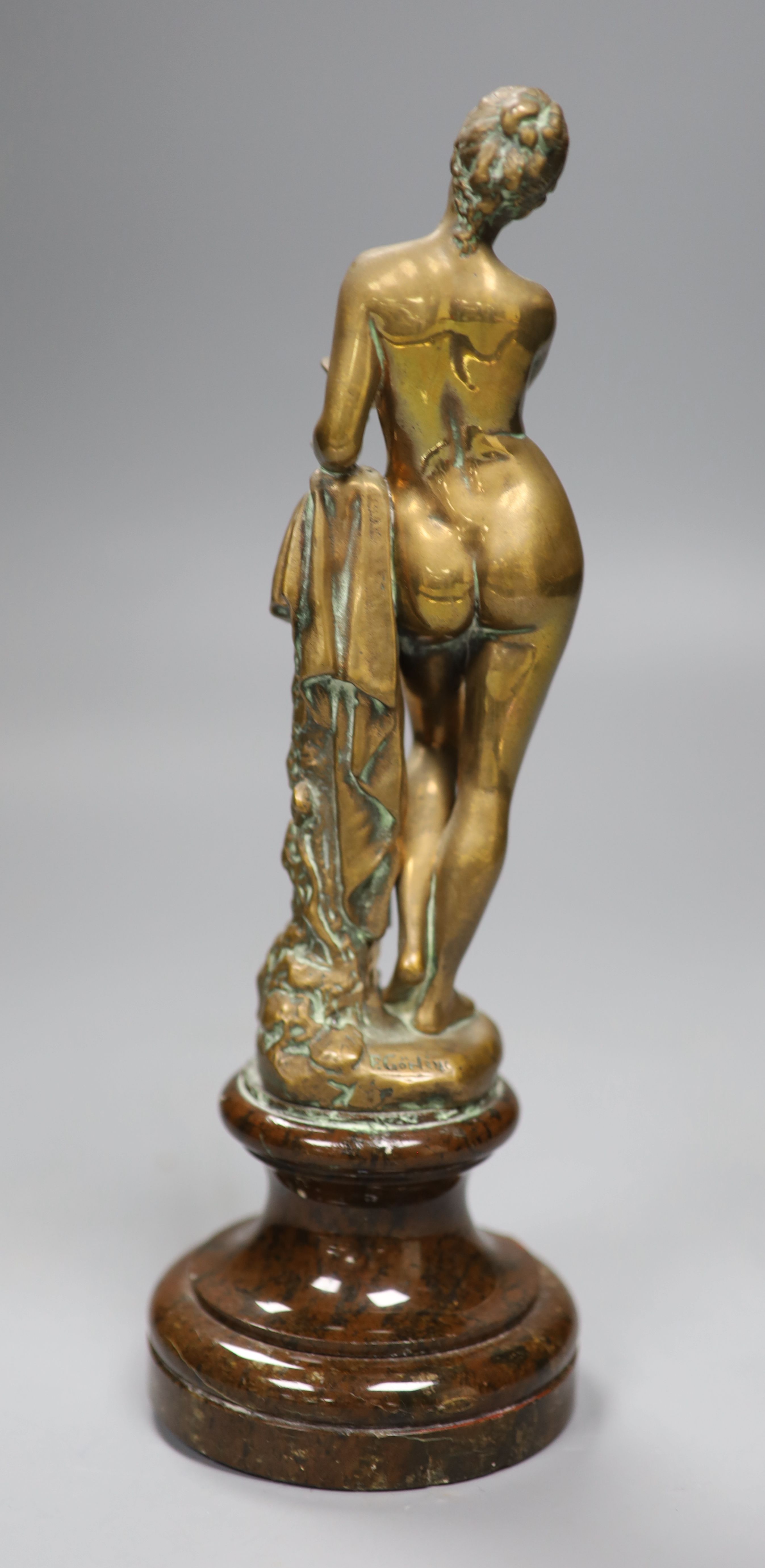 An early 20th century polished bronze figure of a classical maiden, 25cm. signed W.Gorlin?